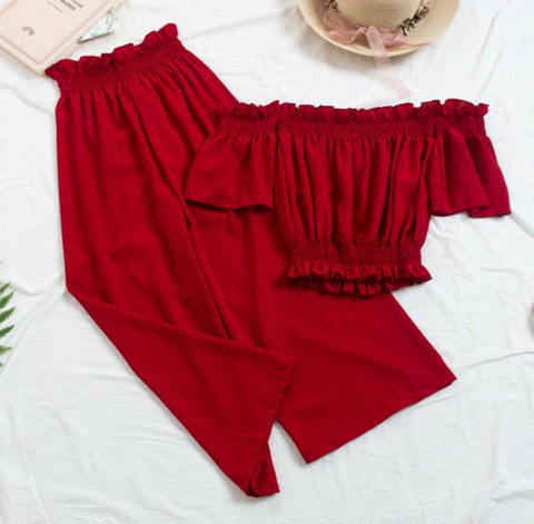 Beach Crop Top and Pants Set