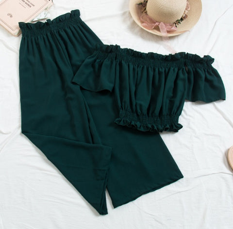 Beach Crop Top and Pants Set